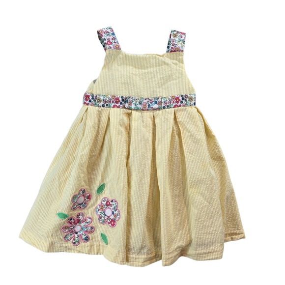 Florence Eiseman Yellow Seersucker Floral Applique Dress Girls Size 4 - Picture 1 of 9